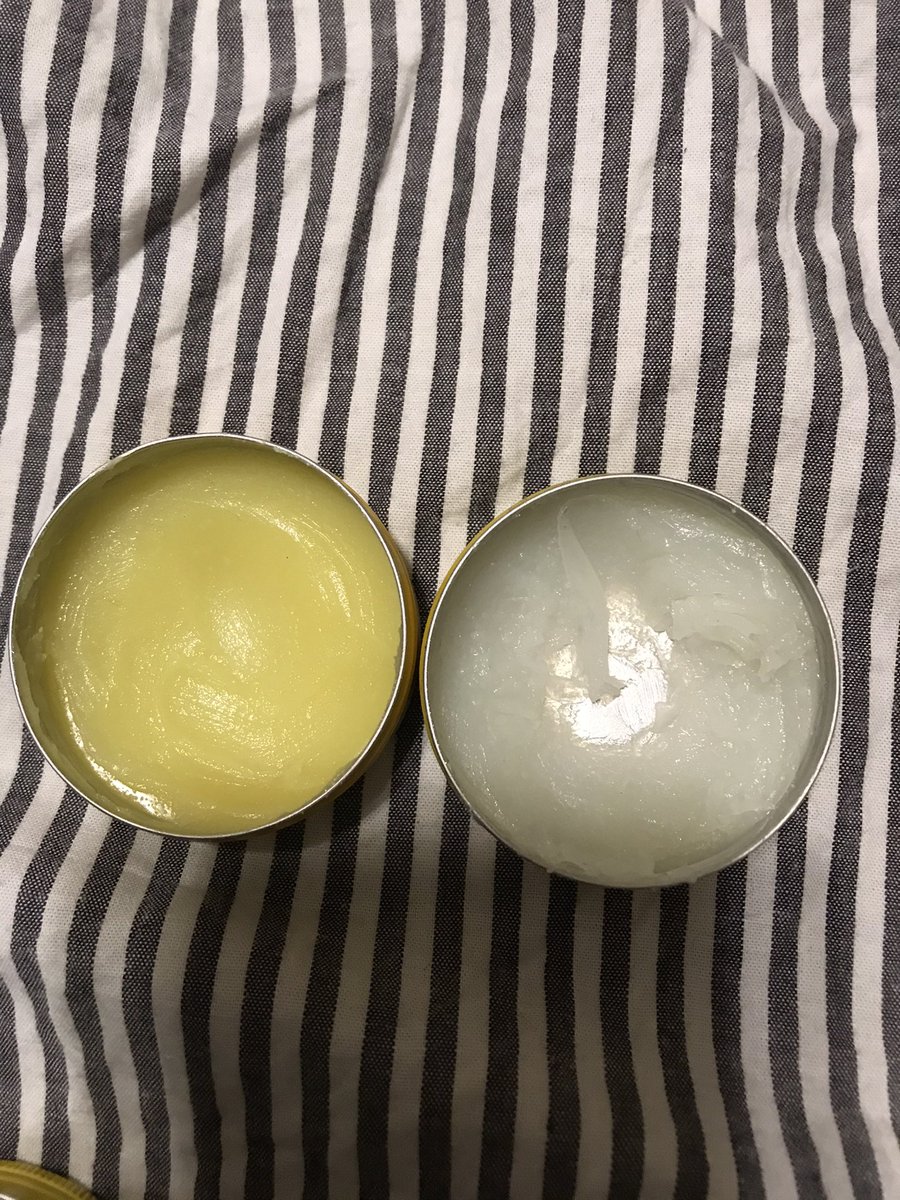 Kircough's tweet photo. @LOCCITANE_UK a funny thing has happened to my wonderful petit remedy - left belongs to my boyfriend, right is mine. It has changed colour and smells like paint! Can you help?? What do you think happened? 🙏🏻Thanks. https://t.co/OC2XPwz9wv