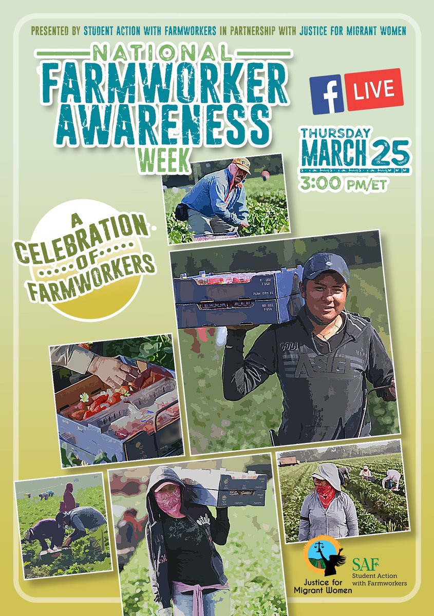 mujerxsrising's tweet photo. How are you recognizing #NationalFarmworkerAwarenessWeek?

Join us for a celebration of farmworkers as we begin #NFAW2021, March 25-31. You’ll hear from farmworkers &amp; advocates w/ appearances from musicians &amp; more! Tune into our Facebook Live on Thursday - https://t.co/ByRPBRhmlz https://t.co/SLdHiXYikb