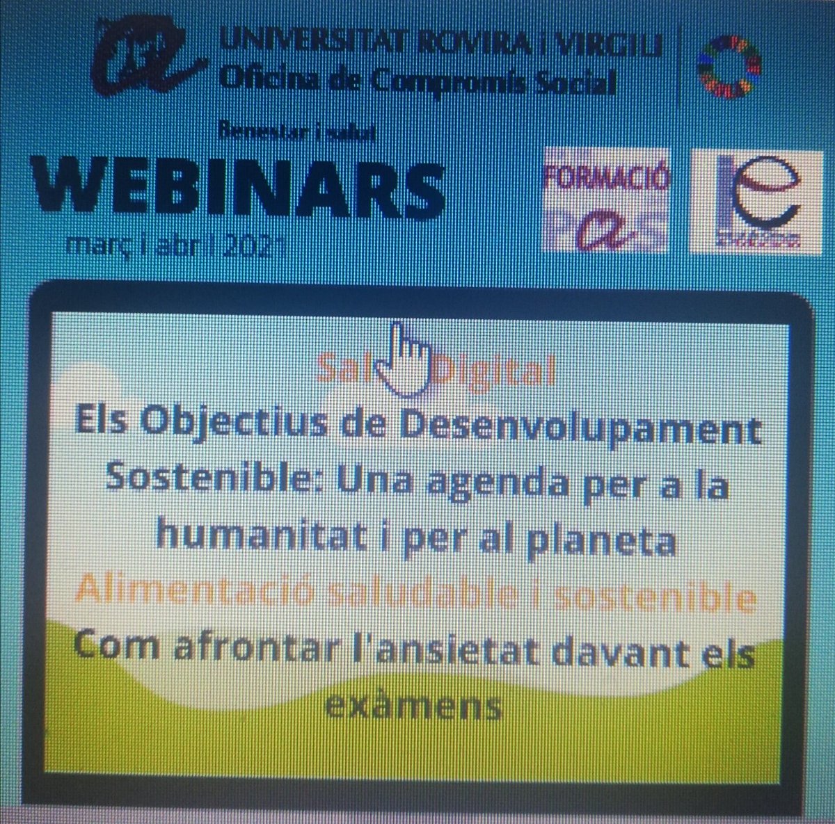 👋 Ens veiem avui 📆 23/03/21 a les 16:00h 🕓 al Webinari de 💚 Salut digital? PAS de la <a href="/universitatURV/">Universitat Rovira i Virgili</a>