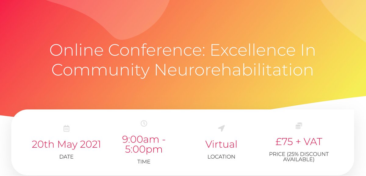 Cognivate (@cognivaterehab) on Twitter photo We're excited to announce our online conference 'Excellence in Community Neurorehabilitation' with <a href="/abi_solutions/">ABI Solutions</a> on the 20th May 21 📣
We’ve got a really exciting programme with an amazing set of speakers. Check out the details here ➡️ cognivaterehab.com/community-neur… We're excited to announce our online conference 'Excellence in Community Neurorehabilitation' with <a href="/abi_solutions/">ABI Solutions</a> on the 20th May 21 📣
We’ve got a really exciting programme with an amazing set of speakers. Check out the details here ➡️ cognivaterehab.com/community-neur…