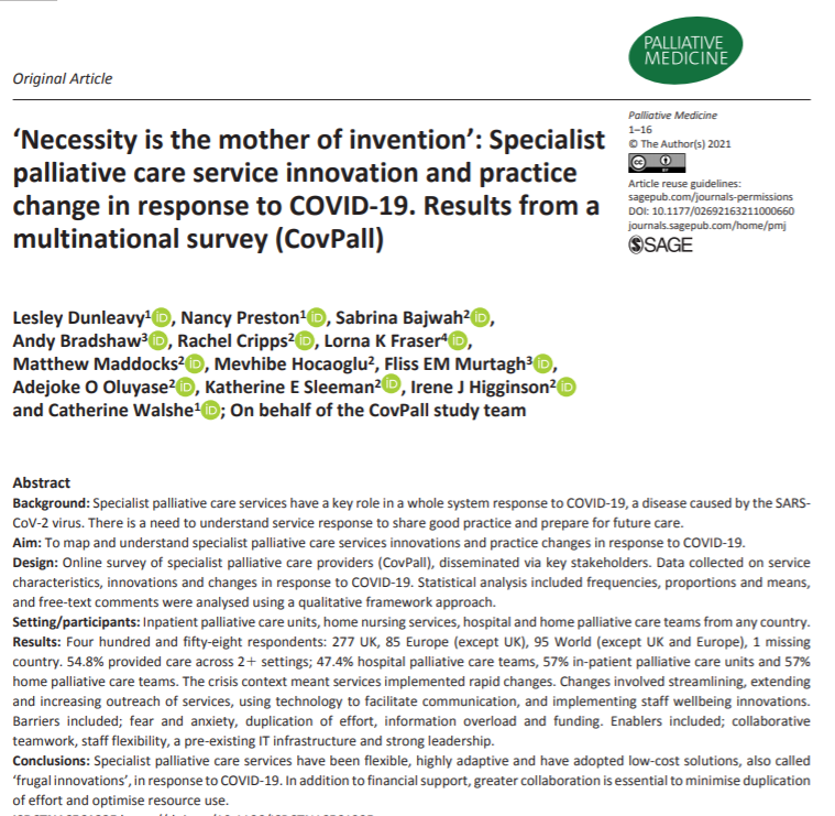 PalliativeMedJ's tweet photo. Specialist palliative care services have been flexible, highly adaptive and have adopted low-cost solutions, also called ‘frugal innovations’, in response to COVID-19. #hpm #hapc #pallicovid https://t.co/SbOrtoGQqC https://t.co/FvO2Jz9oTV