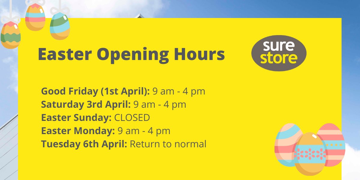StorageStafford's tweet photo. Easter Opening Hours 🐣 https://t.co/LHoyDjXttD
