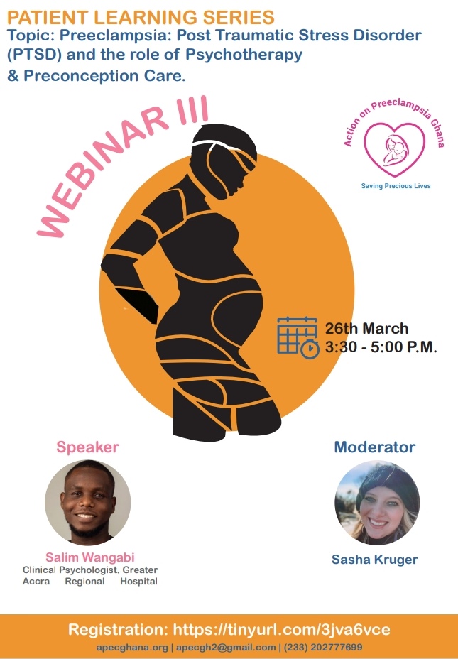 apec_gh's tweet photo. Join us for the 3rd Patient Learning Series(PLS) Webinar scheduled for Friday 26th March, 2021 @ 3:30-5:00pm via Zoom.
All interested participants should kindly register using the link below with their active email address :
https://t.co/ErstvFYAUx
#apecgh #preeclampsia https://t.co/XPr699Fzml