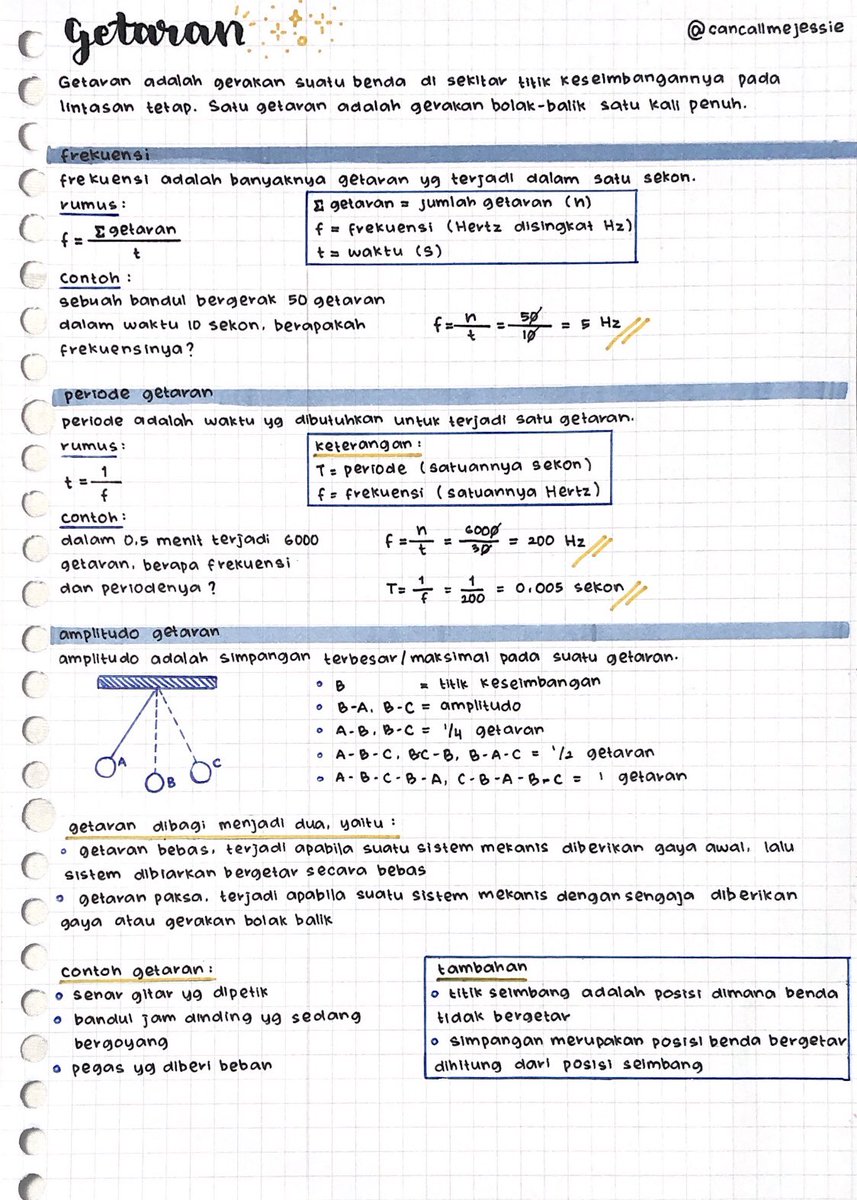 ⊹ getaran - catatan materi IPA kelas 8