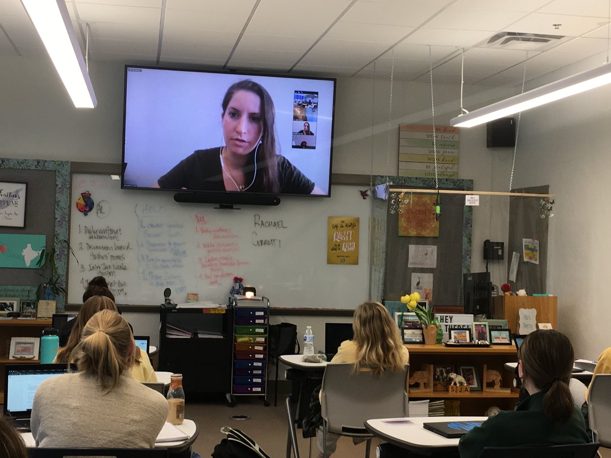 StJoeAngels's tweet photo. Students in “Bearing Witness: Holocaust Literature of Extraordinary Lives” have been listening to Rachael Cerrotti’s podcast, "We Share the Same Sky," and invited her to virtually💻 join a class discussion! 
#GoAngels #IntellectualDistinction #NotIButWe https://t.co/a1eEcYaKdS