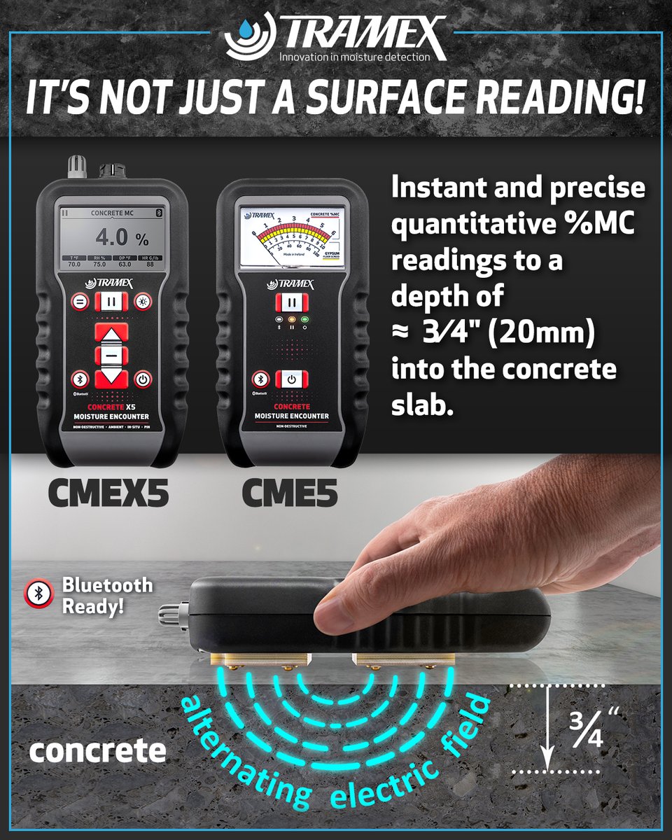 tramexmeters's tweet photo. It's Not Just a Surface Reading! Instant and precise quantitative %MC readings to a depth of ≈ 3⁄4" (20mm) into the concrete slab.
.
.
#concrete #concretemoisturemeters #flooring #flooringinstallation #coatings #coatingsinstallation #insurance #flooringcontractors #ASTM2170 https://t.co/tvbyst5jbc