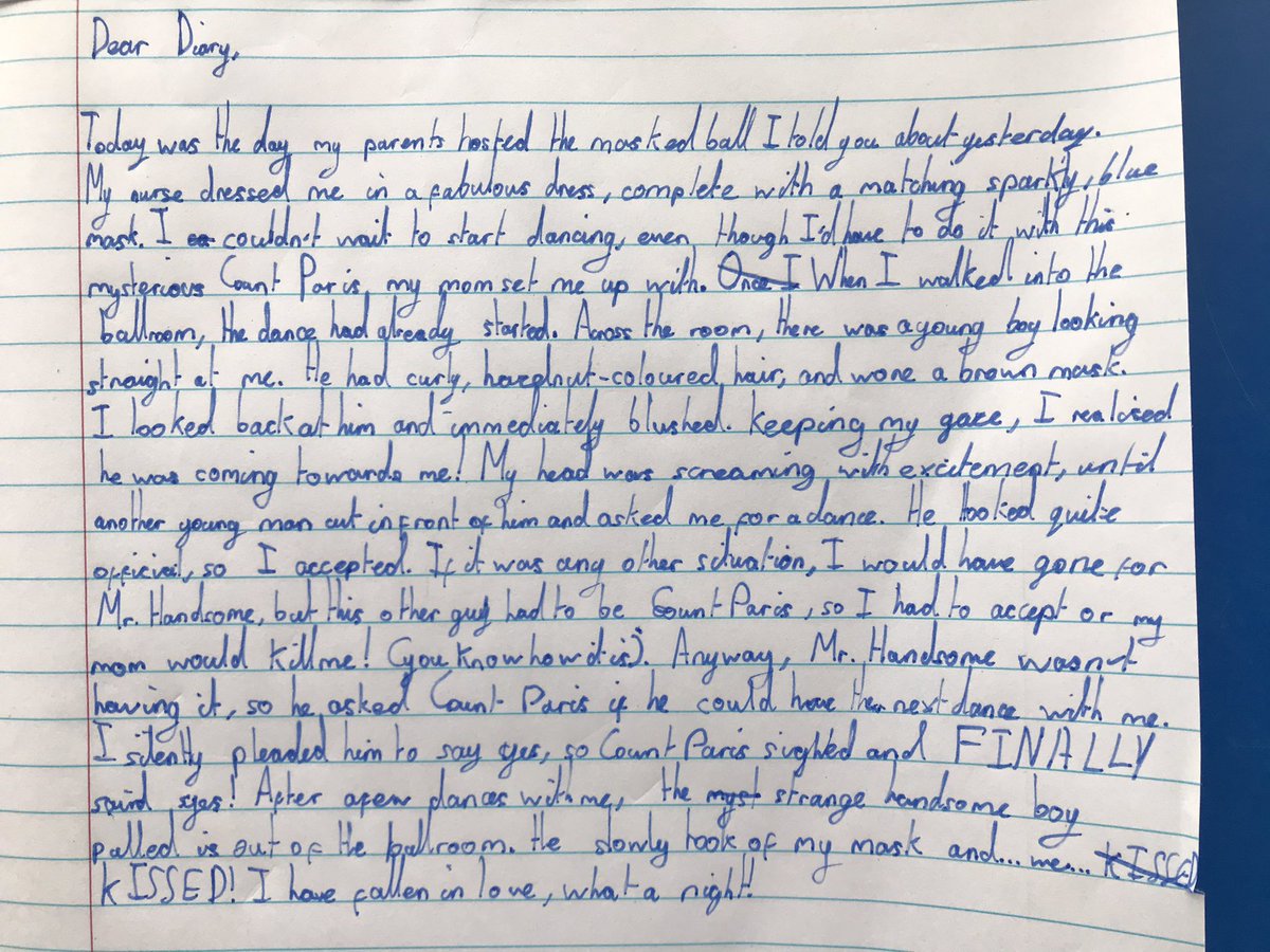WhetstoneYear6's tweet photo. Our Romeo and Juliet diary entries, written on the day they first met... 💜 ❤️ https://t.co/uRLGnbksGG