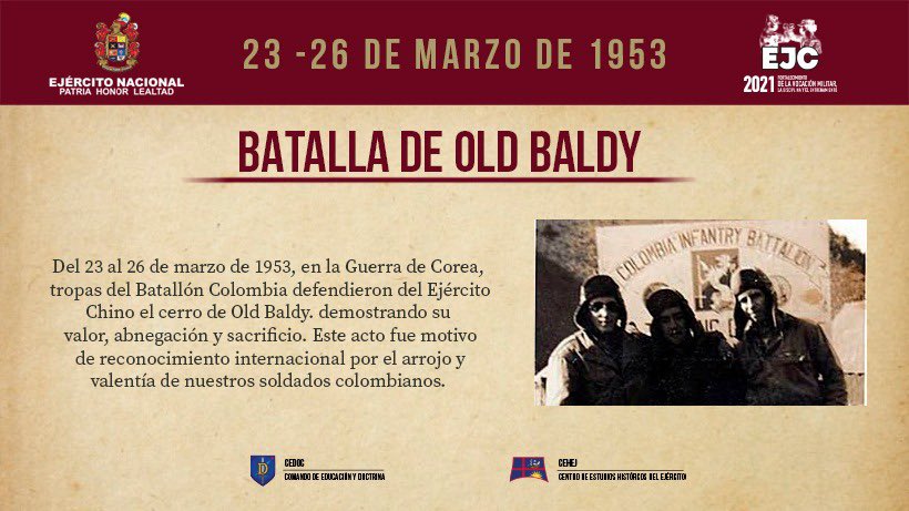 ejercito_cedoc's tweet photo. #SabíasQue| Un día como hoy se lleva a cabo la Batalla de Old Baldy.  Nuestro Centro de Estudios Históricos cuenta la historia 👇🏾 https://t.co/MaTwGz40hu