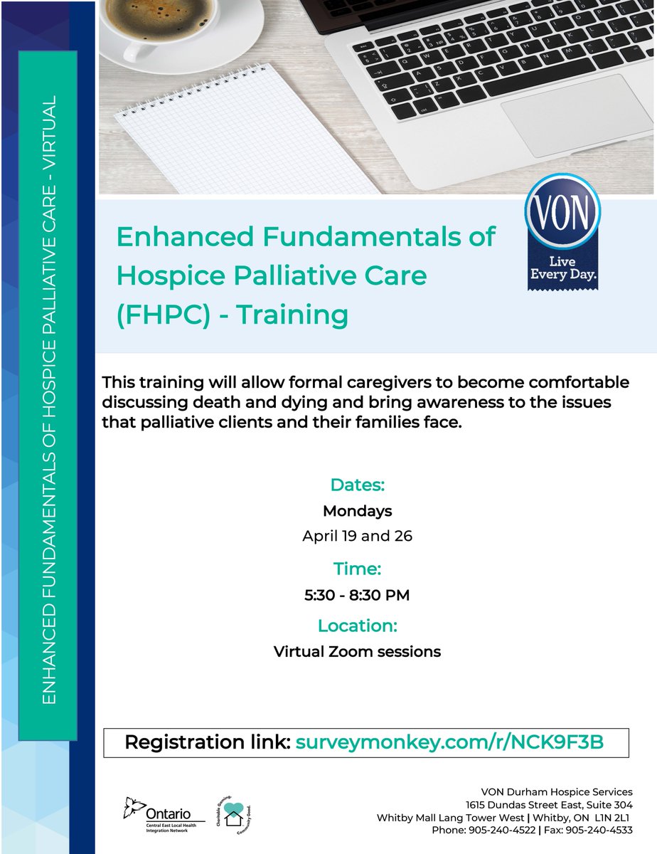 Registration is now open for our Enhanced Fundamentals of Palliative Care training. All those holding a nursing designation are encouraged to apply. This course is free of charge.

Register today by visiting: surveymonkey.com/r/NCK9F3B

Please see flyer for details.
#nurses #hospice