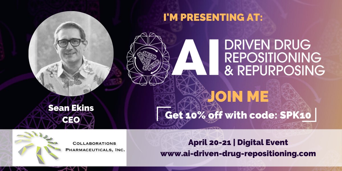 Collabpharma's tweet photo. @collabchem presents on #COVIDー19 drug repurposing on 4/20. He will discuss how to
learn from repurposing in other infectious disease areas, evaluate different #AI approaches in repurposing for Covid-19 &amp; more.
https://t.co/GQjGmFyvtK #artificialintelligence  #drugrepurposing https://t.co/8oyiDSqOiB