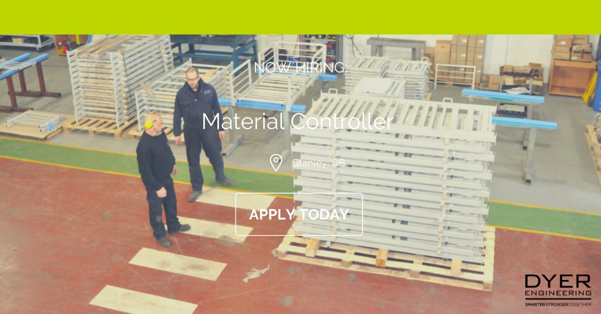 Dyer Engineering Group (@dyer_eng) on Twitter photo We're now looking to recruit an experienced Material Controller to support our growing team.
Applications are open now, to apply visit bit.ly/397AIup
#engineeringjobs #engineeringcareers #manufacturingcareers #manufacturingjobs #hiring #jobopening #careers #jobsearch We're now looking to recruit an experienced Material Controller to support our growing team.
Applications are open now, to apply visit bit.ly/397AIup
#engineeringjobs #engineeringcareers #manufacturingcareers #manufacturingjobs #hiring #jobopening #careers #jobsearch