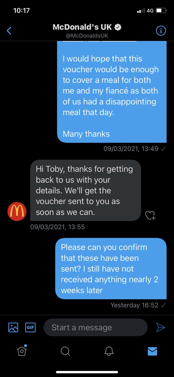 tobykaye2002's tweet photo. @McDonaldsUK I have yet to receive any vouchers or further communications two weeks later. #poorcustomerservice #poorcommuniccation #brokenpromises https://t.co/Wbcn4bkAxo