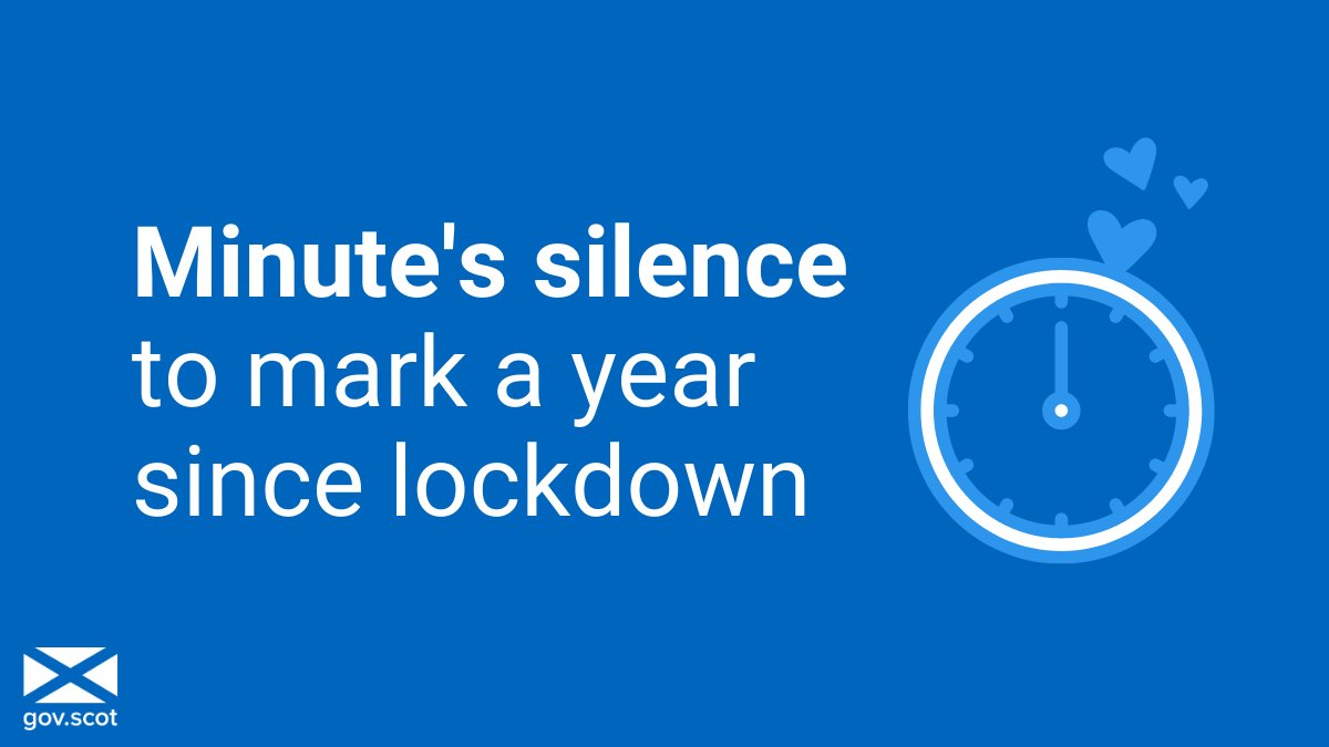 scotgov's tweet photo. Today marks a year since Scotland first went into lockdown.

Join us for a minute's silence at 12 noon as we pay our respects to those we have lost and reflect on the last year.

#WeAreScotland #DayOfReflection https://t.co/HQE5UQz21F