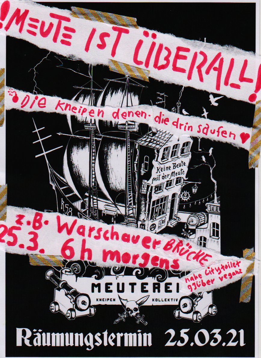 Liebe Nachbar*innen &amp; Kneipenfreund*innen! Unterstützt die #MeutereiBleibt am Tag des Räumungsversuchs #b2503 Meldet selber eine Kundgebung an oder kommt zu einer der vielen! leutefuerdiemeute.noblogs.org <a href="/KeineBeute/">Leute für die Meute</a>