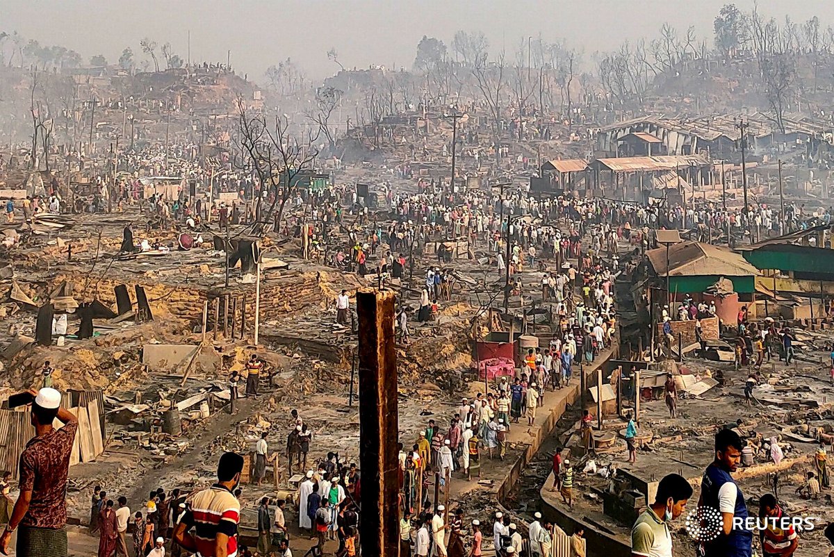 soezeya's tweet photo. A general view of a Rohingya refugee camp after a fire burned down all the shelters in Cox's Bazar, Bangladesh, March 23, 2021. REUTERS https://t.co/wyJ8I2KhJa