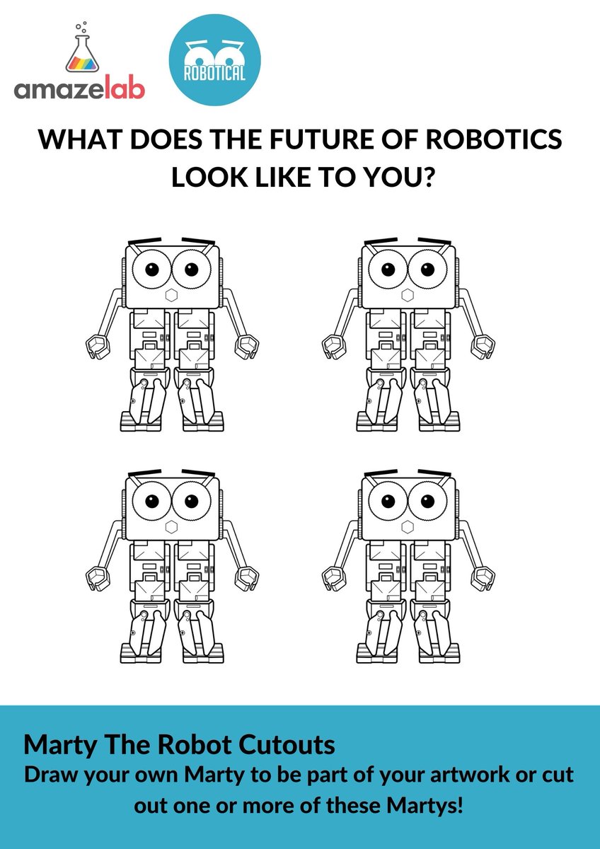 RoboticalLtd's tweet image. For our #MartysFutureOfRobotics art challenge collab with @Amaze_Lab you can draw your own Marty the Robot or use one of the Marty the Robot cutouts 
We&apos;re excited to see your creations 🤖🎨
#SchoolArtChallenge #EdChat #LearnSTEM #STEMeducation #LearnRobotics