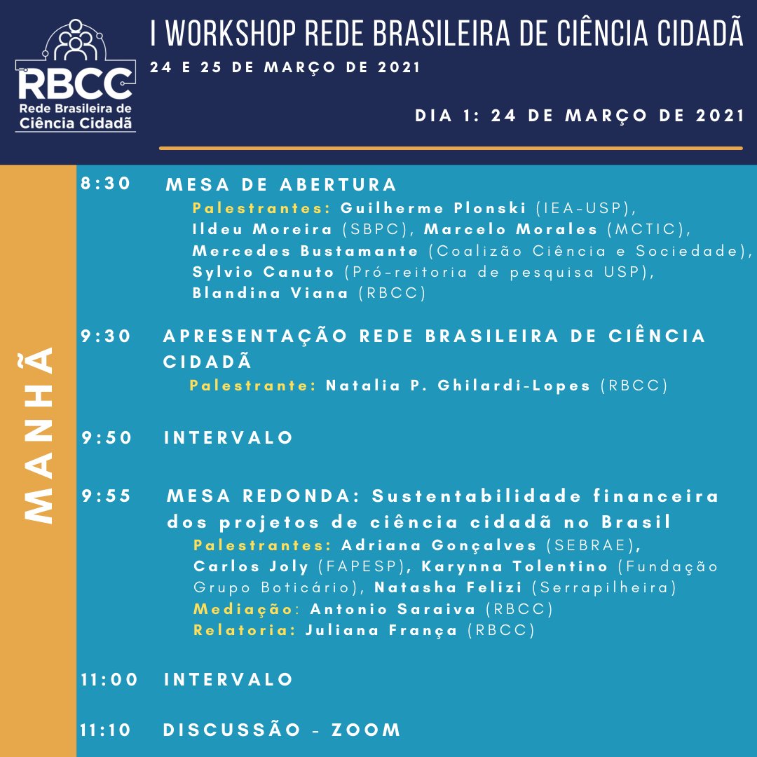 GhilardiLopes's tweet photo. E amanhã começa o I Workshop da Rede Brasileira de Ciência Cidadã.
Você pode assistir à programação do primeiro dia no Youtube:
https://t.co/Tk8O5lM9OE

Participe e divulgue! https://t.co/HmHKNi8mAf