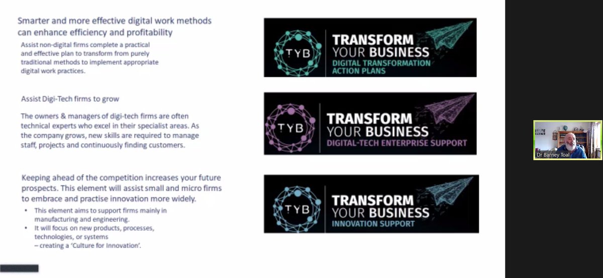 abcb_council's tweet photo. Getting to the focal point of today's #TransformYourBusiness launch, #BarneyToal highlights the Programme's six streams of support:
#YoungEntreprenuers #EarlyExport #DigitalTransformation #SocialEnterprise #Innovation #DigiTech
@InvestNI @InnovatorNI https://t.co/nztQ8pJAvE