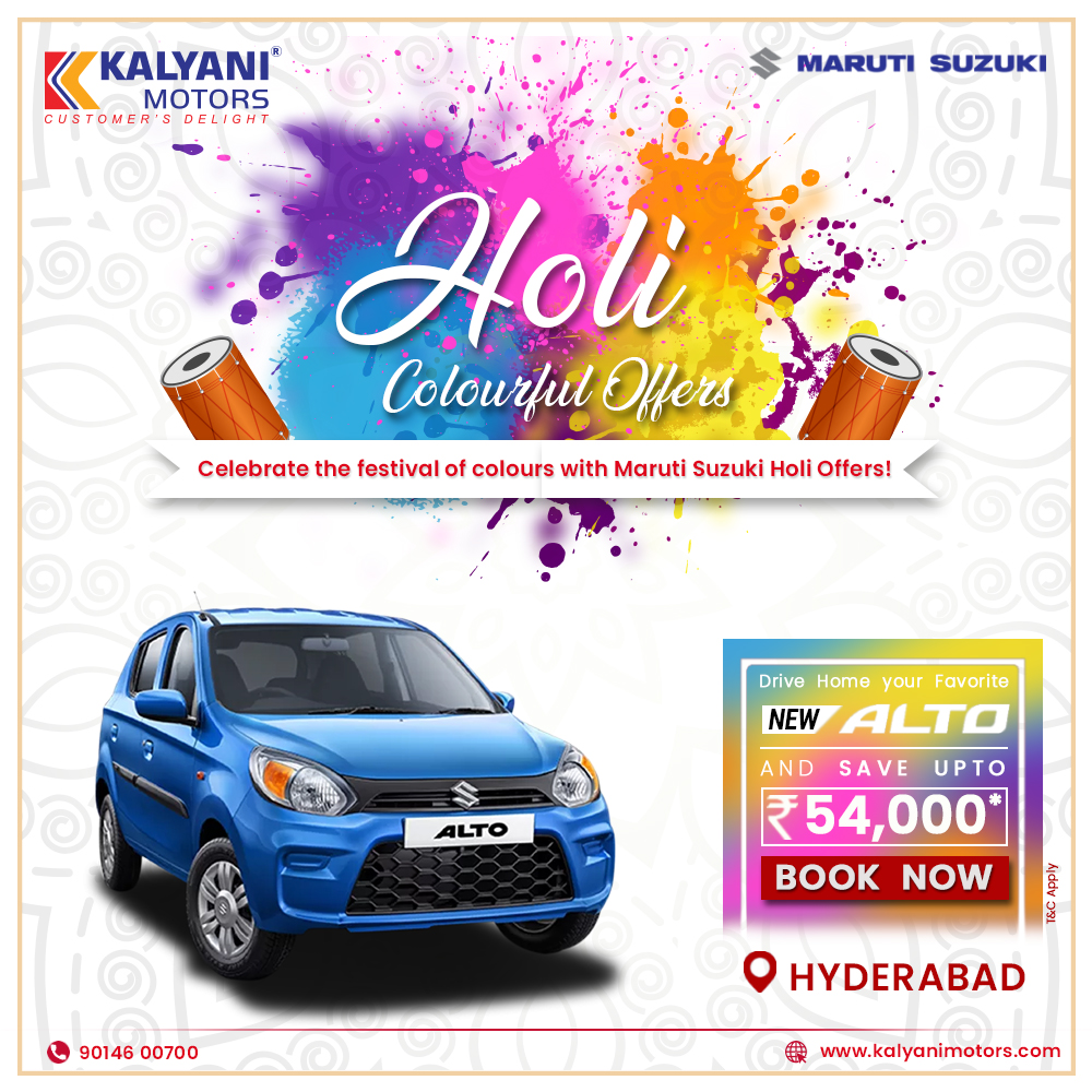 KalyaniMotors's tweet image. Get amazing offers and enjoy the festive spirit and colourful Holi with Maruti Suzuki. Book now from Kalyani Motors Hyderabad and avail exciting save upto Holi offers. kalyanimotors.com
#saveupto #amazingcars #familycar #marutisuzuki #Arena #Hyderabad #KalyaniMotors