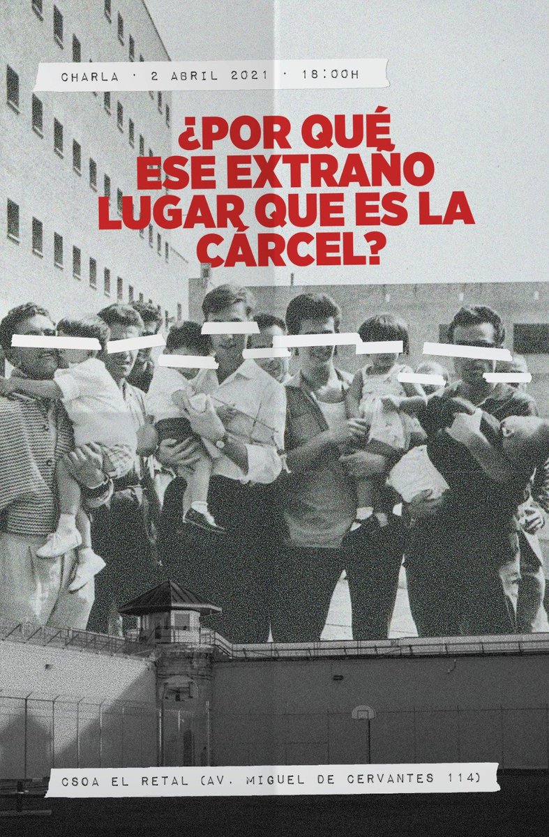 [#Murcia] ¿Por qué ese extraño lugar que es la cárcel?

Surgimiento del encierro como castigo, consecuencias de su existencia, su relación con el trabajo y con el patriarcado...

 📌 CSOA El Retal
📆 Viernes 2 de abril
🕕 18:00h