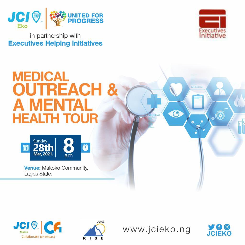 JCIEKO's tweet photo. JCI EKO Medical Outreach and Mental Health Tour.
The Pre Covid and Post Covid Era gave rise to our statistics as a country as regards mental issues.
#united4progress
#CollaborateForImpact
#ActiveCitizens
#IamNaija
#JCINigeria
#JCIEko
#qualityhealthcampaign
#HealthIsWealth https://t.co/59MxEa1IjK