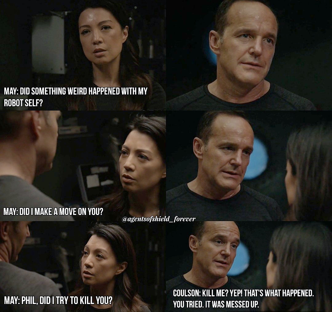 maos_forever's tweet photo. Coulson's "I'm so dead" face in the fourth picture  is so so good 😳😳🤣🤣
•
04.21
•
#AgentsofSHIELD #Marvel #Philinda https://t.co/x1W0BQpmNf
