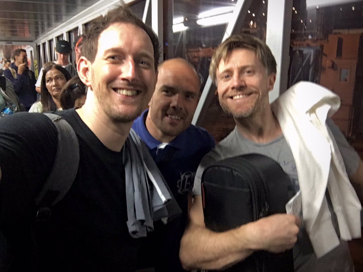 Last photo before Lockdown - Myself, <a href="/JamieByatt1/">busy</a> and <a href="/richaustinmusic/">Rich Austin💜</a> relieved to be boarding the last plane home, having had to cancel all our plans for the Brazilian premiere of our film as a two week trip became just three days! 😢 #lifebeforelockdown