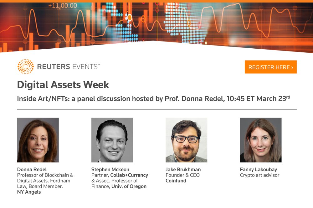 annairrera's tweet photo. .@Reuters is hosting some virtual panels on crypto this week. Join us! (1/2)
 
3/23-  10am ET - Mike Durbin, Head of Fidelity Institutional @Fidelity 
3/23 - 10:45 am ET-  Inside art NFTs @DonnaRedel @jbrukh @flakoubay @sbmckeon

Sign up here 👉https://t.co/NrWRBiA19m https://t.co/rKm0ZhsmXk