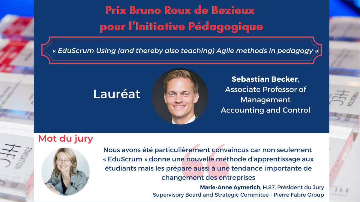 HECParis's tweet photo. Congratulations to #HECprof @SebasDBecker, awarded the #PrixFondationHEC for his outstanding teaching initiative through the use of @eduscrum, an agile pedagogical tool cc @HECKnowledge @eduscrum https://t.co/AujNoEomRG