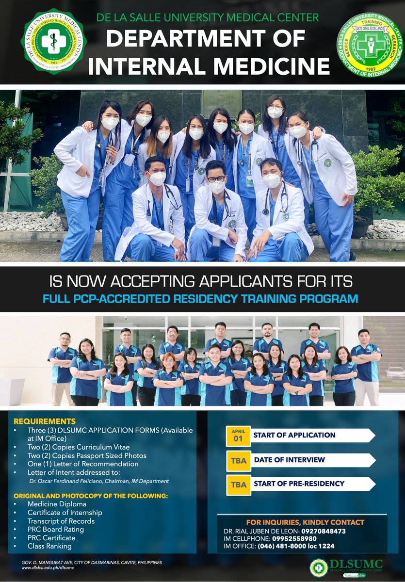 csherylsanchez's tweet photo. Get a chance to train in one of the most competitive residency training institutions in the South! We have 2 more slots open. Apply now! ๐ #DLSUMC #InternalMedicine https://t.co/P6bOUHDMeD