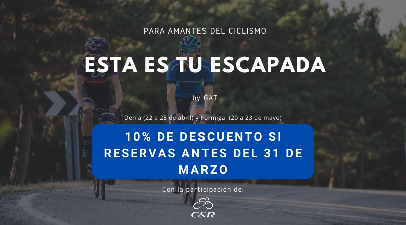 Esta es tu escapada... Date un respiro y vente con nosotros a Denia o Formigal a disfrutar de 3 días de puro ciclismo en los mejores hoteles y con la mejor compañía. mailchi.mp/gatgestion/cli…