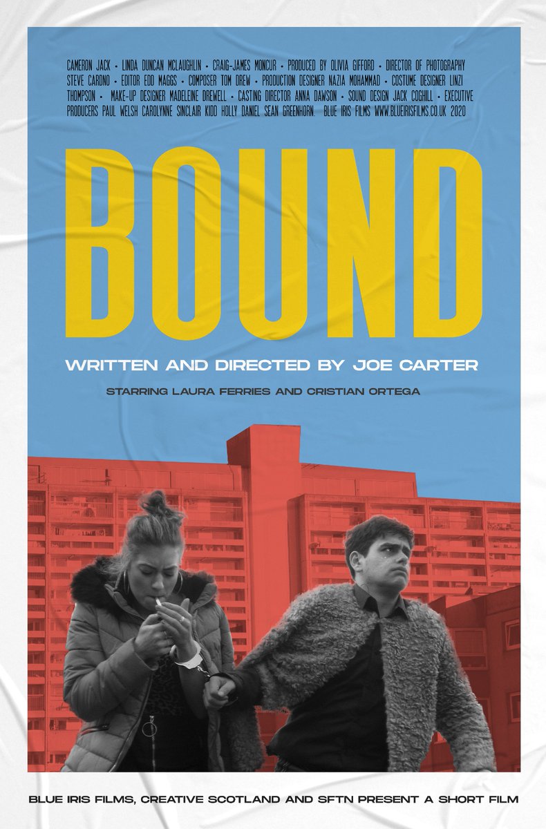 Excited to announce the UK Premiere of our short 'Bound' starring Cristian Ortega and Laura Ferries tonight @GlasgowShort as part of the 'For Shorts and Giggles' programme at 10pm @BlueIrisFilms @SteveCardno @bloc_collective @steadicorbs @elevator_audio @TomDrewSound @sftnetwork