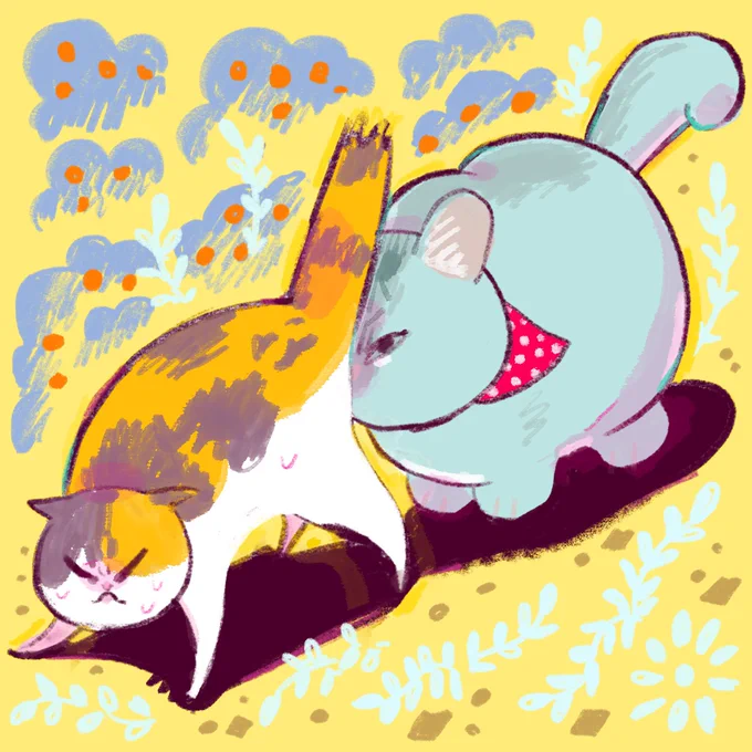 尻を嗅ぐフミちゃんと嗅がれるウニちゃん 