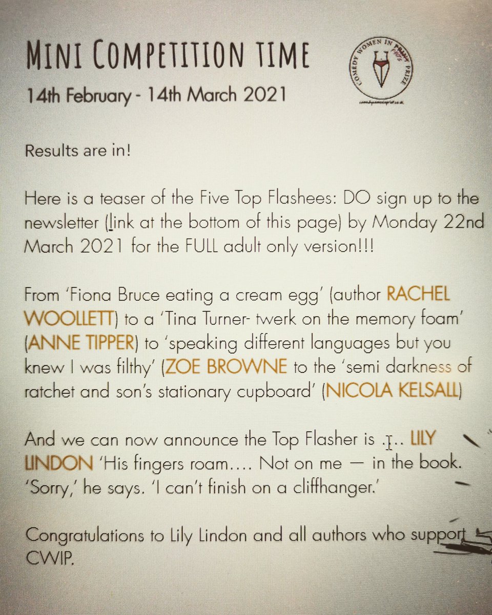 SOOOOOO CHUFFED to be a runner-up in Helen Lederer's FANTASTIC comedy writing (flash fiction) award! #comedywomeninprint #funnywomen #funread