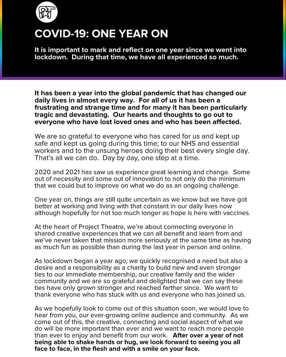 project_theatre's tweet photo. #OneYearOn 🌈 #DayOfReflection https://t.co/Fgqq1DjNzz