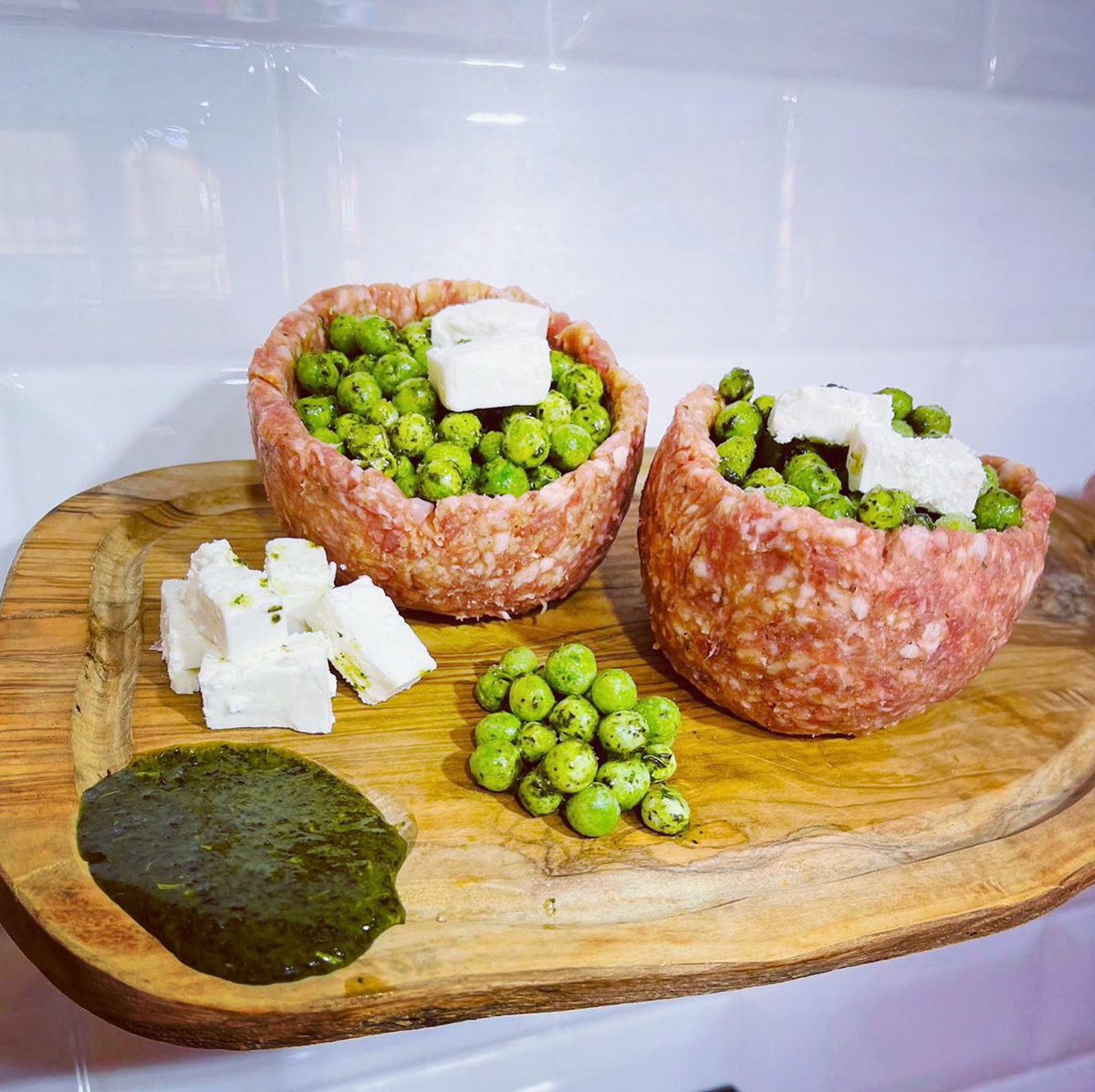 Lamb, feta cheese and minted pea truffles #newproduct #butcher #verstegen