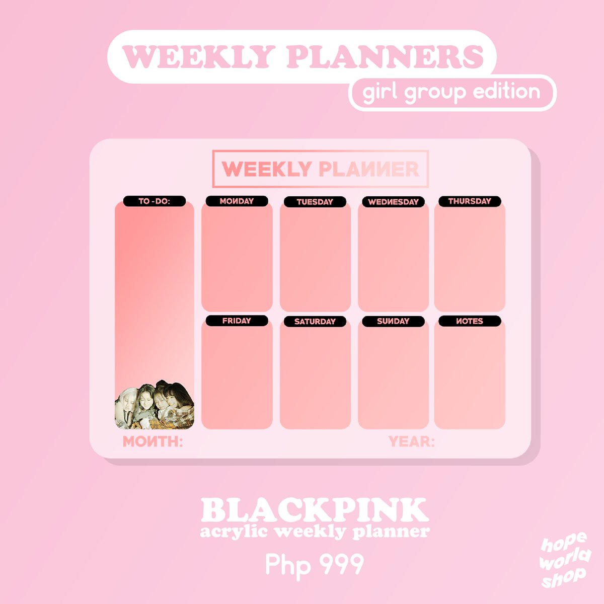 hopeworldshop's tweet photo. pls help rt

WTS / LFB 

BLACKPINK ACRYLIC WEEKLY PLANNER by Hopeworld Shop

Shopee link: https://t.co/VQx3i8vVO2

PRICE: Php 999⁣⁣
DOO: Apr 10
-size: 11x14 inches⁣⁣
-original design by Hopeworld Shop⁣⁣
-comes with a FREE whiteboard marker and freebies! https://t.co/V2lc8Accuv