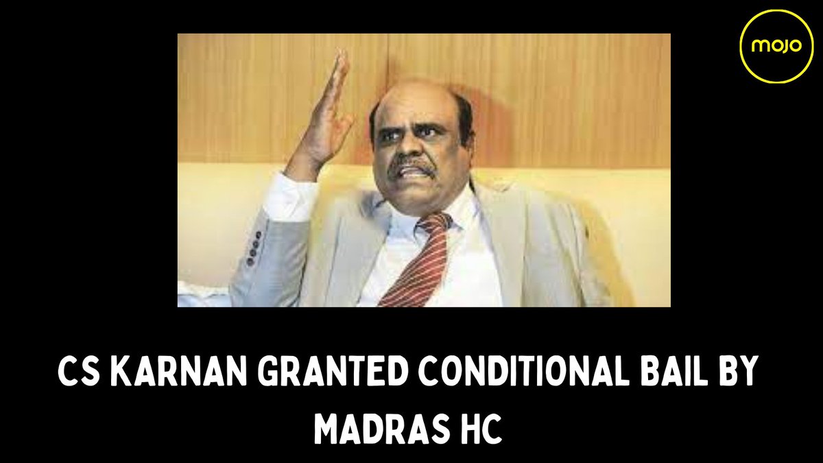 themojostory's tweet photo. The #Madras High Court has granted conditional bail to former HC Judge, #CSKarnan. He had moved a second bail plea before the HC. He was #arrested for making inappropriate remarks against judges and women in videos which were circulated online. https://t.co/0ELaFeQDL9