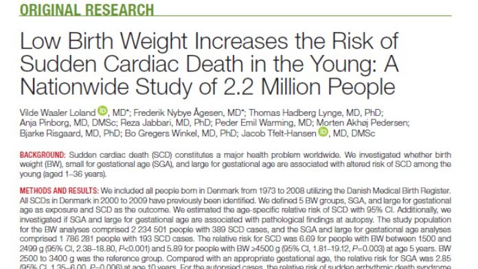 prof Jacob Tfelt-Hansen (@jacobtfelt) on Twitter photo Just released: Low Birth Weight Increases the Risk of Sudden Cardiac Death in the Young in 🇩🇰#Denmark
by Vilde <a href="/viwalo92/">Vilde Waaler Loland</a> <a href="/JAHA_AHA/">JAHA</a> <a href="/bowinkel75/">Bo Gregers Winkel</a> <a href="/ThomasHadberg/">Thomas Hadberg Lynge</a> <a href="/UCPH_CVPhD/">UCPH Cardiovascular Research Programme</a> <a href="/BehrElijah/">Elijah Behr</a> <a href="/ECGen1/">ECGen</a> @CSHeartResearch <a href="/MJAckermanMDPhD/">Michael J. Ackerman MD,PhD</a> <a href="/ESCAPE_NET/">ESCAPE-NET</a> <a href="/rdbagnall/">Richard Bagnall</a> <a href="/RodrigueGarcia4/">Rodrigue Garcia</a> <a href="/Dominik_Linz/">Dominik Linz</a> Just released: Low Birth Weight Increases the Risk of Sudden Cardiac Death in the Young in 🇩🇰#Denmark
by Vilde <a href="/viwalo92/">Vilde Waaler Loland</a> <a href="/JAHA_AHA/">JAHA</a> <a href="/bowinkel75/">Bo Gregers Winkel</a> <a href="/ThomasHadberg/">Thomas Hadberg Lynge</a> <a href="/UCPH_CVPhD/">UCPH Cardiovascular Research Programme</a> <a href="/BehrElijah/">Elijah Behr</a> <a href="/ECGen1/">ECGen</a> @CSHeartResearch <a href="/MJAckermanMDPhD/">Michael J. Ackerman MD,PhD</a> <a href="/ESCAPE_NET/">ESCAPE-NET</a> <a href="/rdbagnall/">Richard Bagnall</a> <a href="/RodrigueGarcia4/">Rodrigue Garcia</a> <a href="/Dominik_Linz/">Dominik Linz</a>