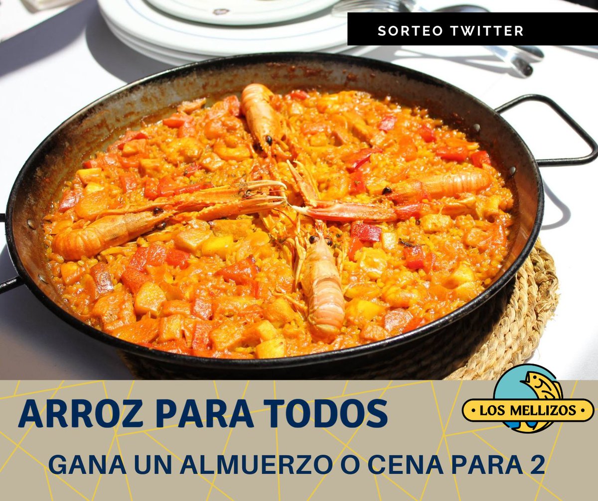 Los Mellizos (@mellizosgrupo) on Twitter photo #SORTEO #Arrozparatodos | ¿Quieres ganar un almuerzo o cena para 2 en #LosMellizos? Tan solo tendrás que seguirnos <a href="/MellizosGrupo/">Los Mellizos</a> y darle RT a este tweet. El día 29 publicaremos el ganador/a ¡Suerte a todos! 🥘🐟💙Canjeable: Del 5 al 18 de abril'21 #SORTEO #Arrozparatodos | ¿Quieres ganar un almuerzo o cena para 2 en #LosMellizos? Tan solo tendrás que seguirnos <a href="/MellizosGrupo/">Los Mellizos</a> y darle RT a este tweet. El día 29 publicaremos el ganador/a ¡Suerte a todos! 🥘🐟💙Canjeable: Del 5 al 18 de abril'21