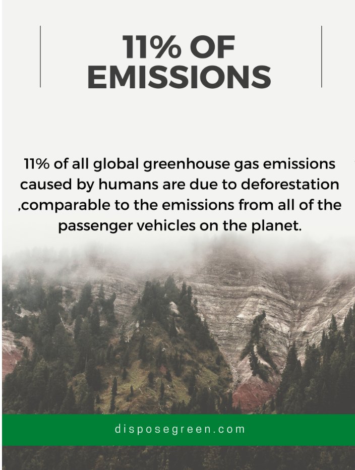 dispose_green's tweet photo. #DidYouKnow that 11% of green house gas emissions caused by humans are  due to #deforestation . #funfact #ClimateAction https://t.co/GCUhHKBs76
