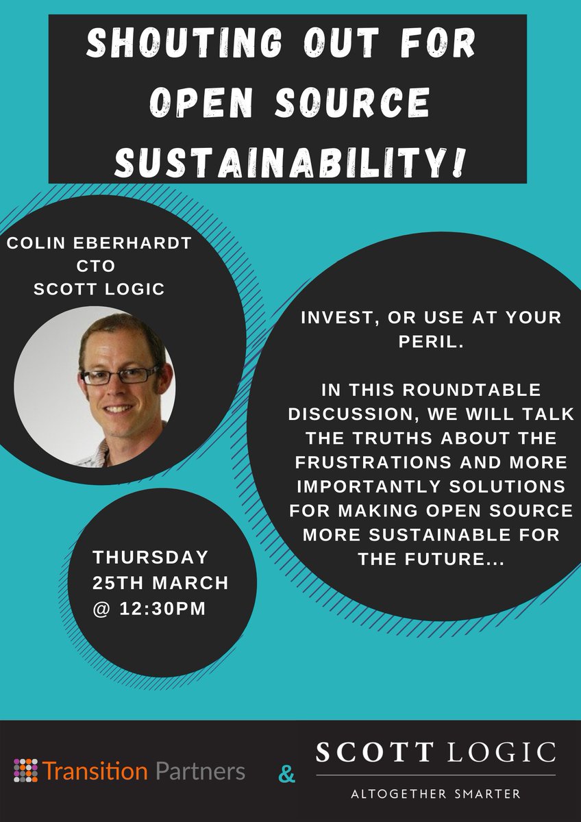 Only a couple more days to sign up to our free virtual event with @ColinEberhardt at @Scott_Logic! It's going to be a fantastic discussion around open source sustainability - if you have any questions, thoughts or frustrations you would like to share please join us on Thursday!