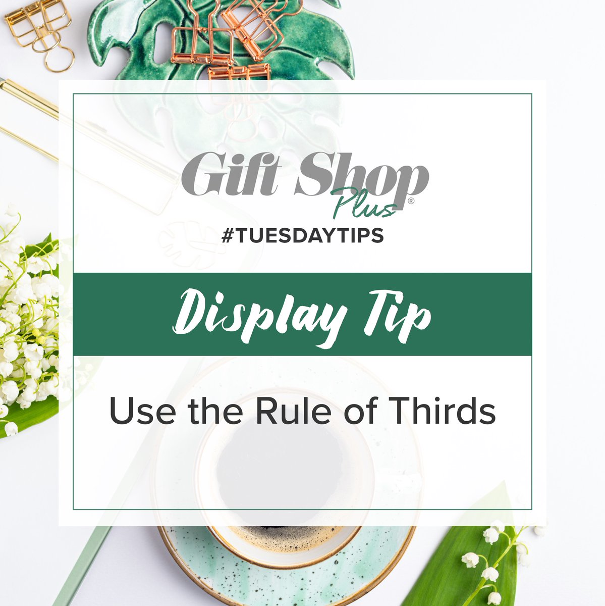 giftshopmag's tweet image. “Picture your display as a grid, divided into nine equal squares. The Rule of Thirds is a standard technique used in photography for aesthetically pleasing photos and can be applied to displays as well.” Koti Lindsey, Vickie's Gifts. #TuesdayTips #DisplayTip