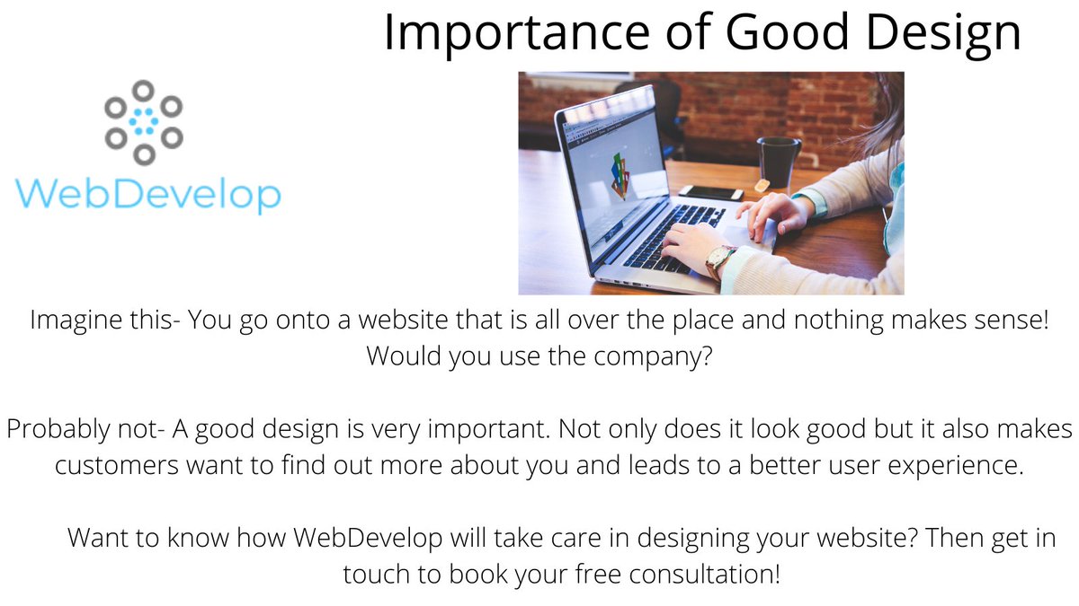 WebDevelop9's tweet image. Having a well designed website not only looks good but also leads to a better user experience.
Get in touch to see how WebDevelop can help you with your designs!
#websitedevelopment #website #new #design #online