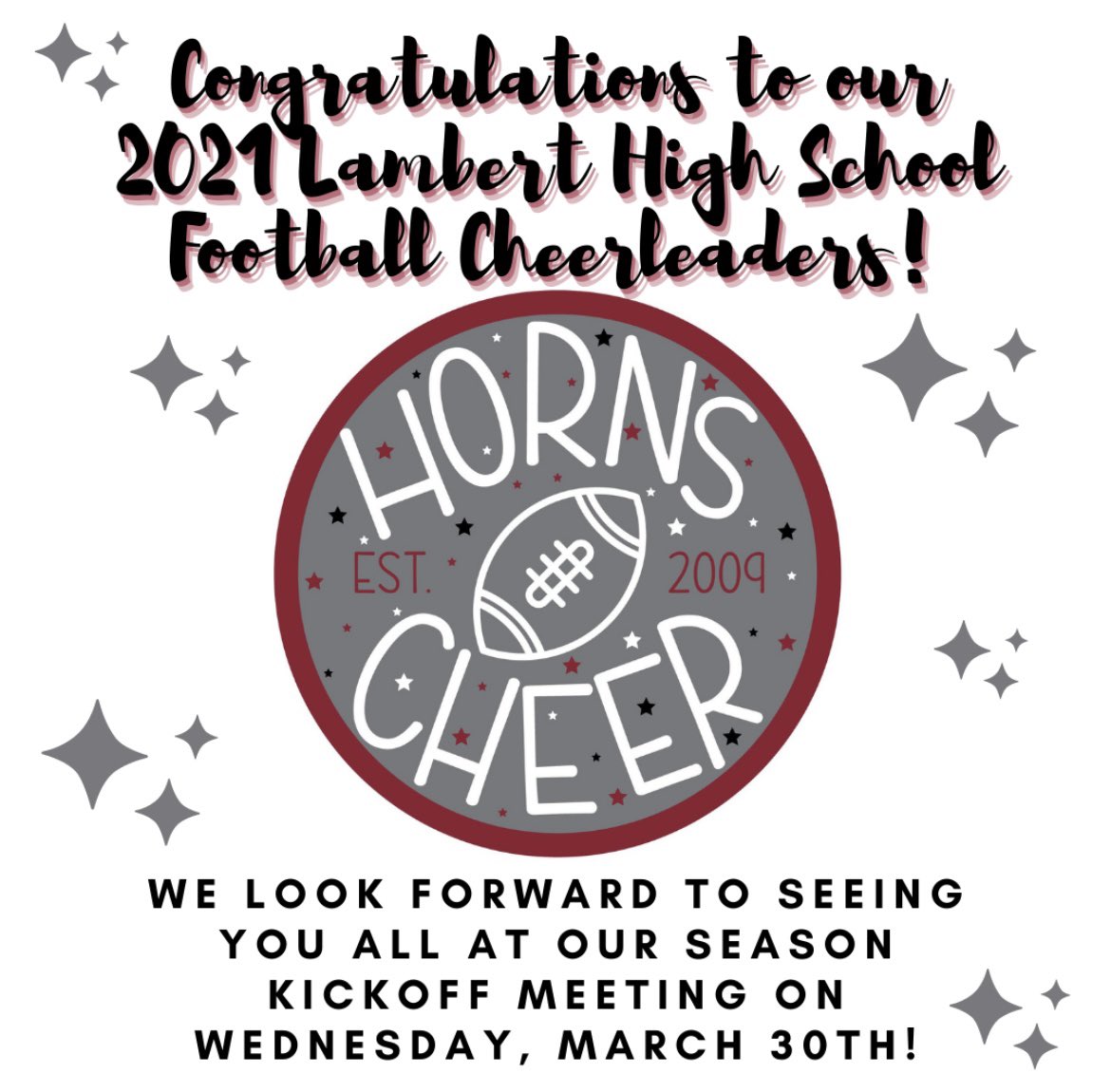 Horns_Cheer's tweet photo. Congratulations to our 2021 Lambert Football Sideline Cheerleaders ✨📣 we can’t wait to kick off this season! @LambertHS @mlfizziks @MsTigheLHS https://t.co/f3k6UT4g0T