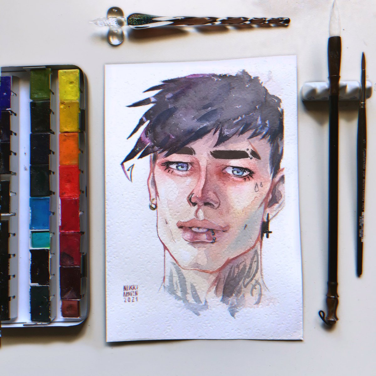 theNikkiDraven's tweet photo. Nathaniel.
My friend said he has Aurora in his eyes.
I agree.
Watercolor on Fabriano Artistico.
#watercolor #originalcharacter #dailyart #portrait #traditionalart #punkedit #art #illustration https://t.co/W3bxmc3nff