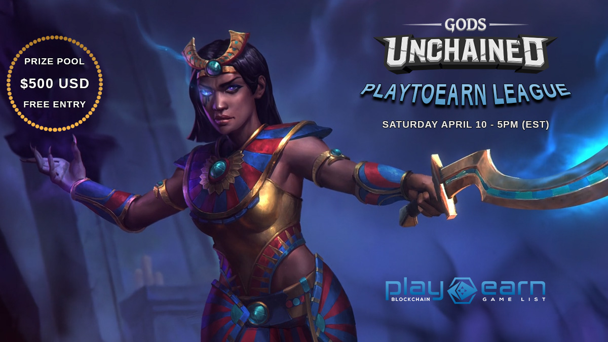 PlayToEarn's tweet photo. Sign up now for the "Gods Unchained - PlayToEarn League"!

Free to enter @GodsUnchained tournament with a prize pool of $500 USD!

https://t.co/jgAVKk1LfP https://t.co/cMbhFMGsGe