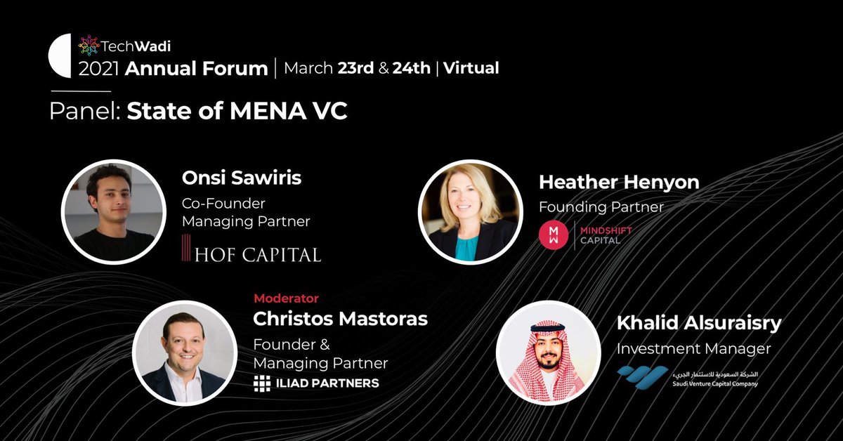 Join us today for the opening panel on the “state of #MENA #VC” @TechWadiOrg by @IliadPartners @mindshiftcap @HOFCapital @saudi_vc