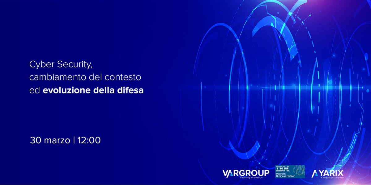 yarixsocial's tweet photo. Attacchi informatici 2021: quali minacce devono affrontare le imprese e come possono farvi fronte? 
Per saperne di più partecipa al Live Webinar organizzato da Var #PlatinumBusinessPartner @IBMItalia – martedì 30 marzo alle ore 12:00 ▶️ https://t.co/Y0HUoCwvs3
@VarGroup https://t.co/UNrsfnvATF