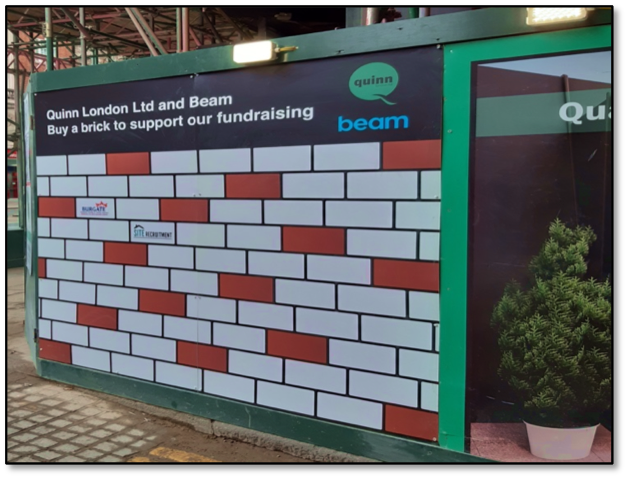 Glad to help <a href="/QuinnLondonLtd/">Quinn London Ltd</a> &amp; <a href="/wearebeam/">Beam</a> in their effort to combat homelessness. The #buyabrick scheme at 163 High St Kensington offers businesses advertising for £200 a brick in exchange for their company logo.

Show your support too! 
beam.org/fundraisers/bu…